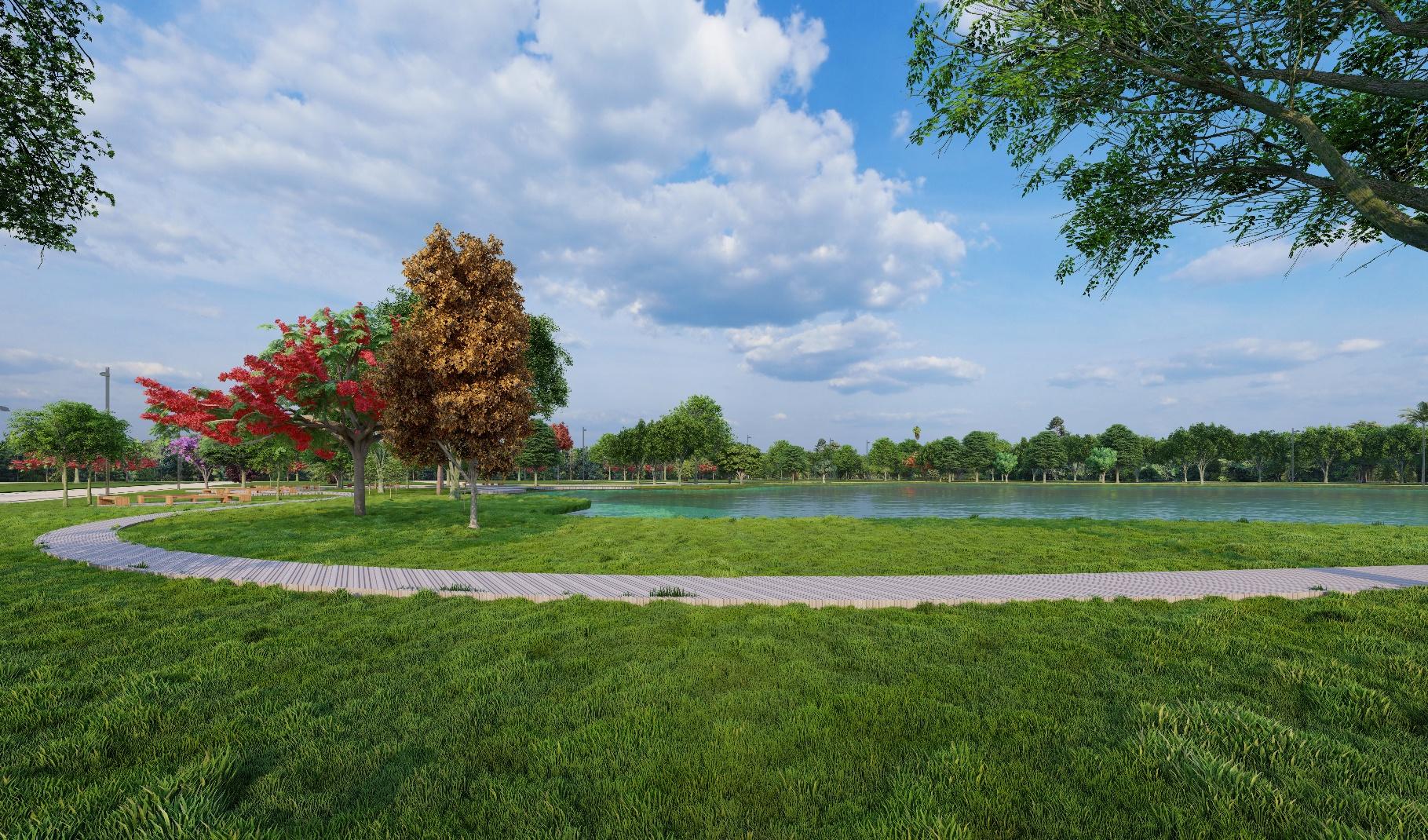 Vista aérea Ciudad del Lago, urbanización con lago natural en Santo Domingo Norte